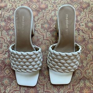 Cream beige chunky heels